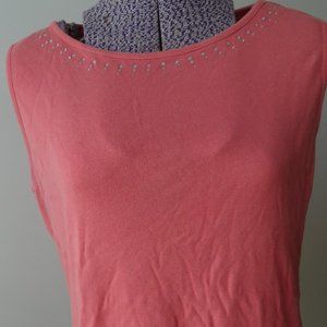 Talbots Embellished Coral Cotton Knit Tank - Size Large